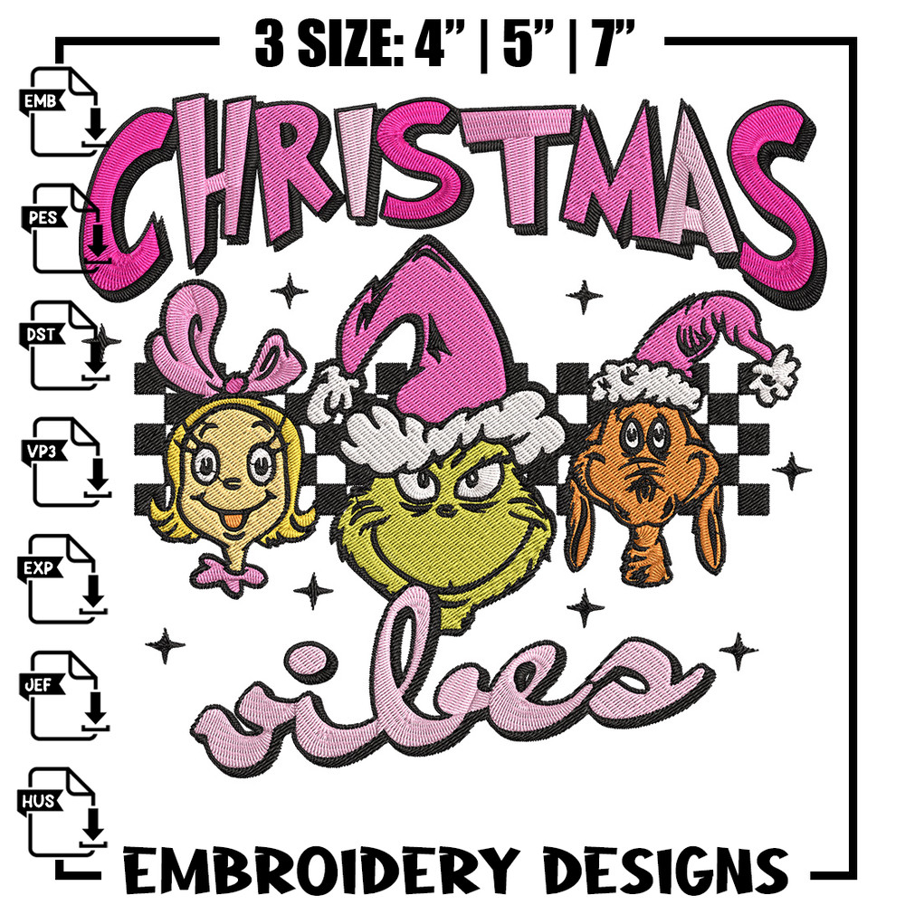Chrismas vibes Embroidery Design, Grinch Embroidery, Embroidery File, Chrismas Embroidery, Anime shirt, Digital download.jpg