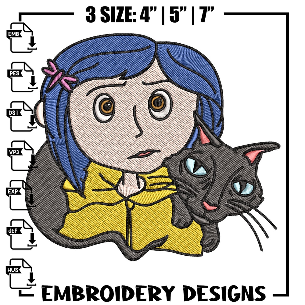 Coraline And Black Cat Embroidery Design, Coraline Embroidery, Embroidery File, Cartoon shirt, Digital download..jpg