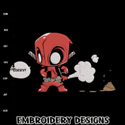 deadpool chibi embroidery design, deadpool embroidery, embroidery file, anime embroidery, anime shir967