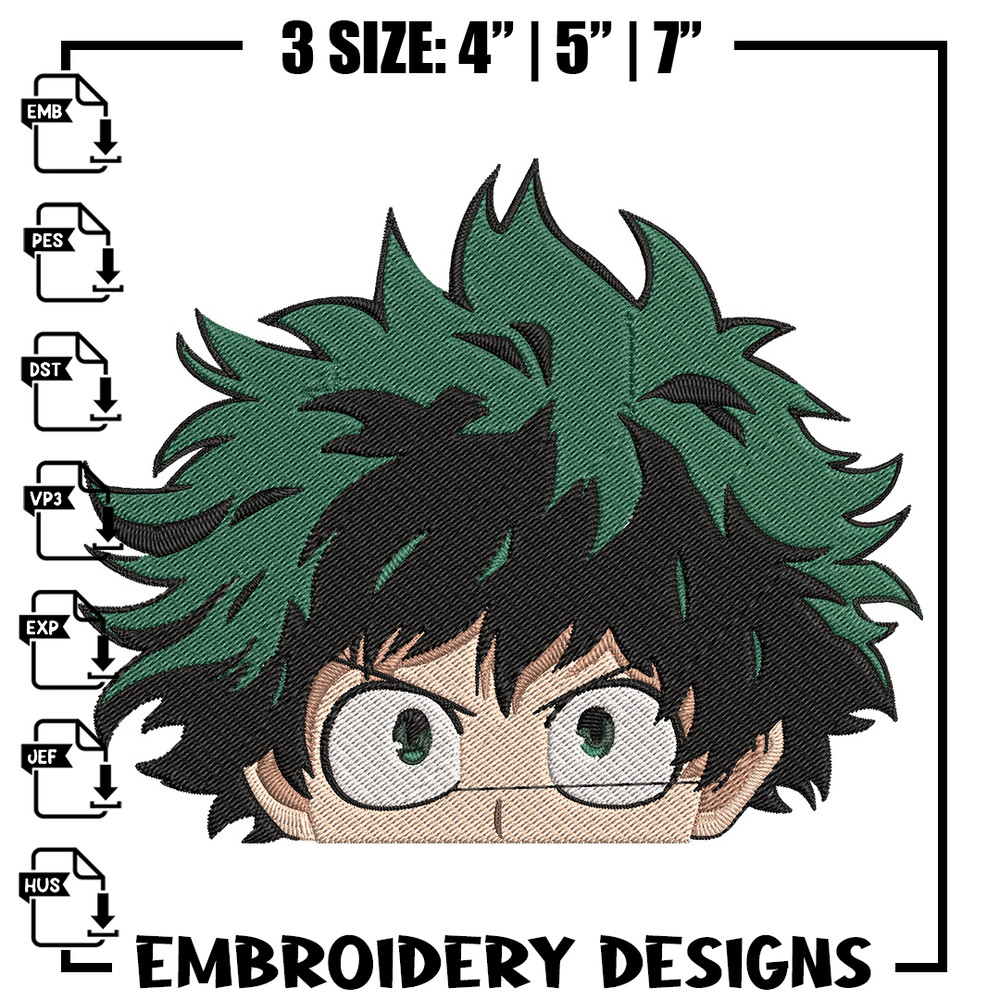 Deku face Embroidery Design, Mha Embroidery, Embroidery File, Anime Embroidery, Anime shirt, Digital download.jpg