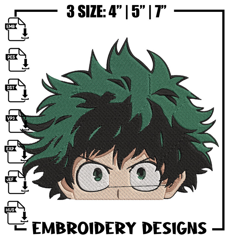Deku face Embroidery Design, Mha Embroidery, Embroidery File, Anime Embroidery, Anime shirt, Digital download.jpg