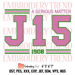 a serious matter j15 1908 founders day embroidery, pink and green aka embroidery, embroidery design 29