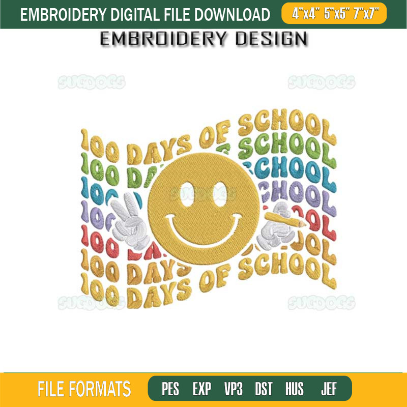 100 Days Of School Smiley Face Embroidery Design File.jpg