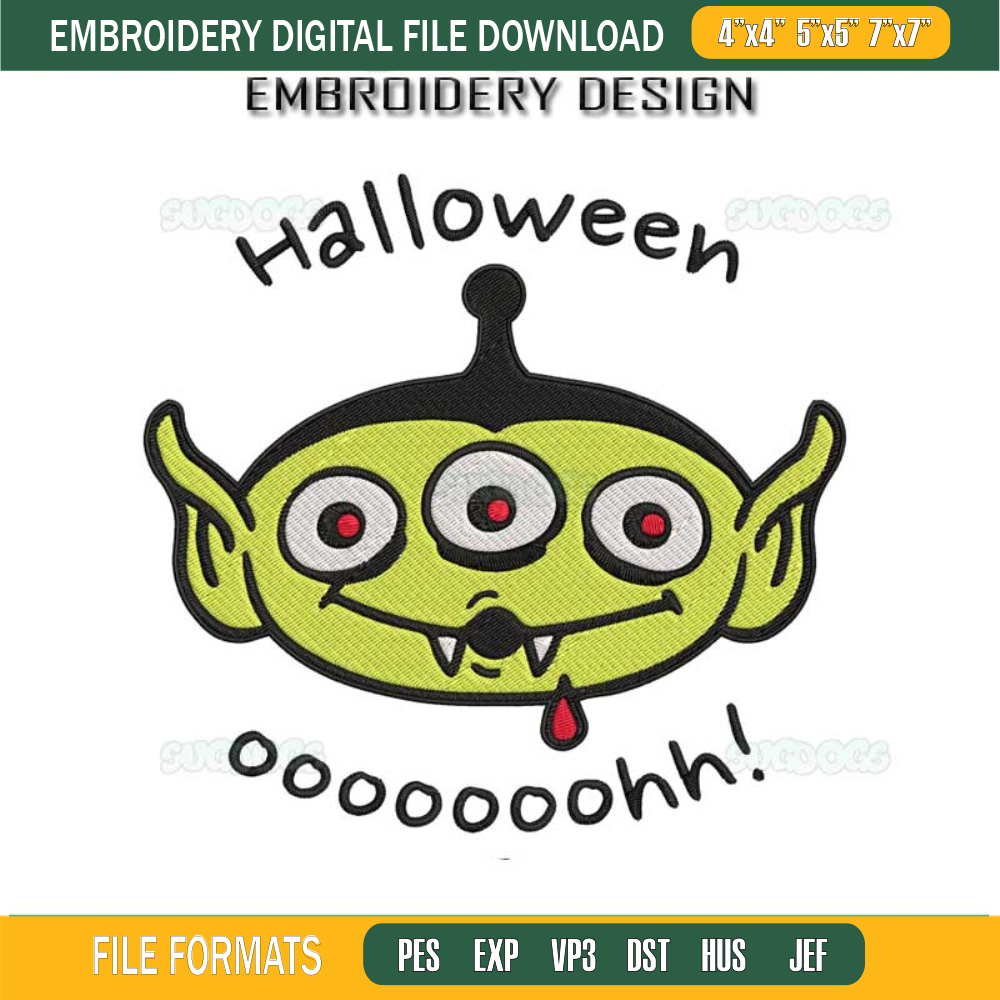 Alien Halloween ooooh Embroidery Design File, Alien Toy Story Embroidery Design File.jpg