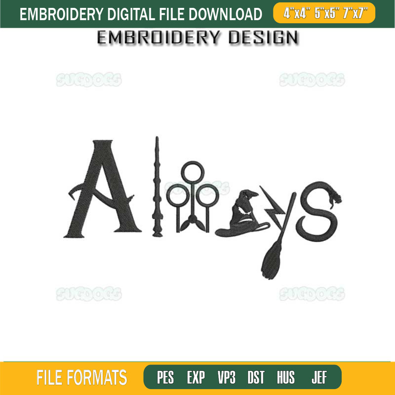 Always Harry Potter Embroidery Design File, Deathly Hallows Always Embroidery Design File.jpg