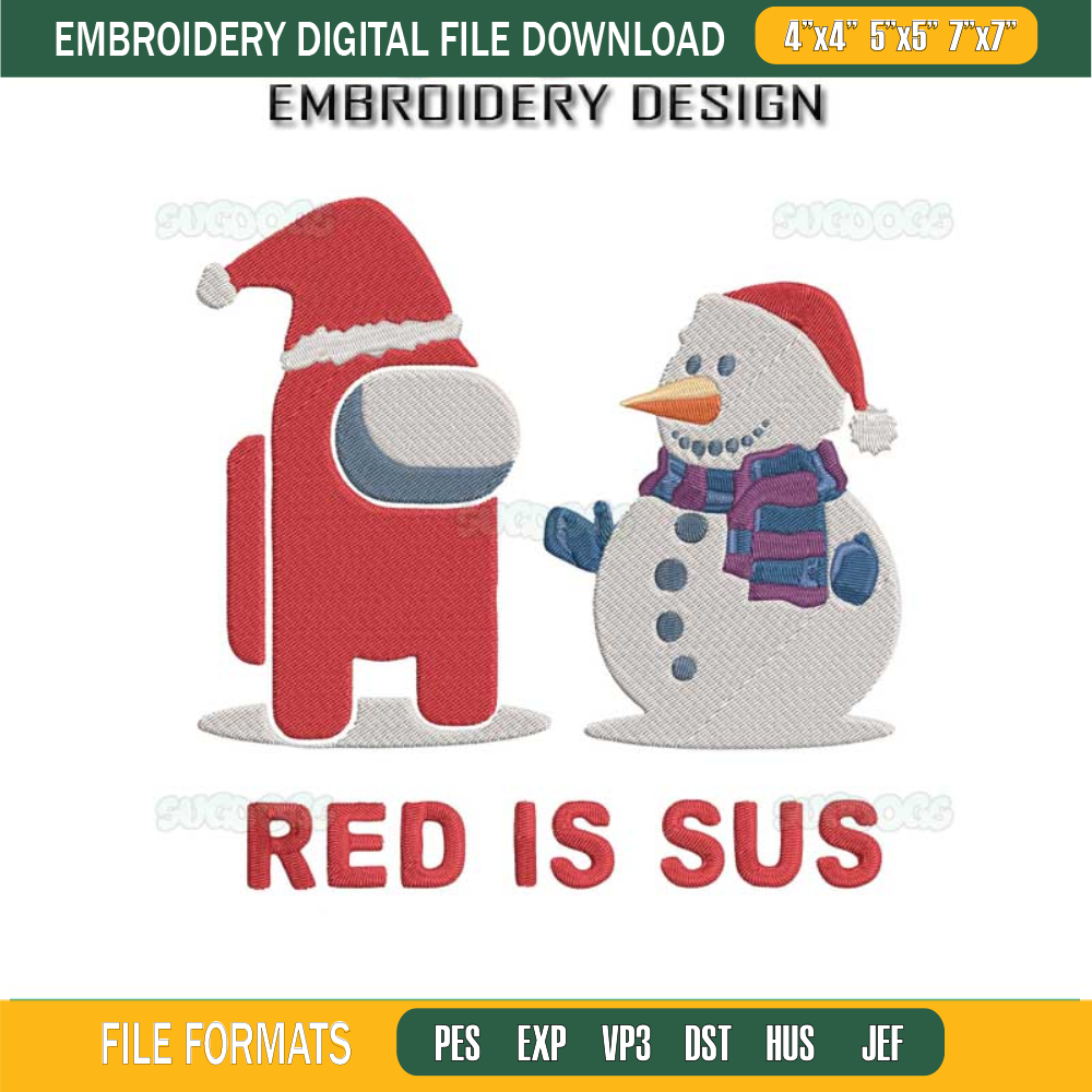 Among Us And Snowman Red Is Sus Embroidery Design File, Game Among Us Christmas Embroidery Design File.jpg