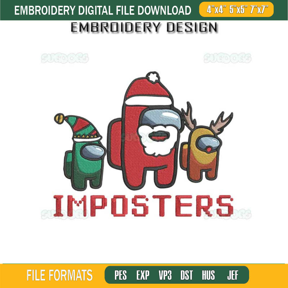 Among Us Christmas Embroidery Design File, Among Us Impostor Embroidery Design File, Among Us Elf Hat Santa Claus Reindeer Embroidery Design File.jpg