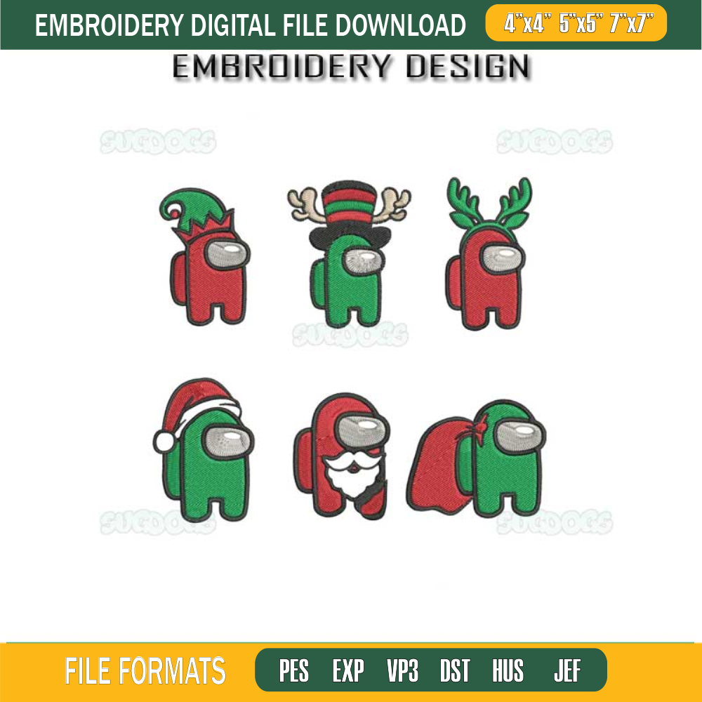 Among Us Christmas Embroidery Design File, Among Us Santa Embroidery Design File.jpg