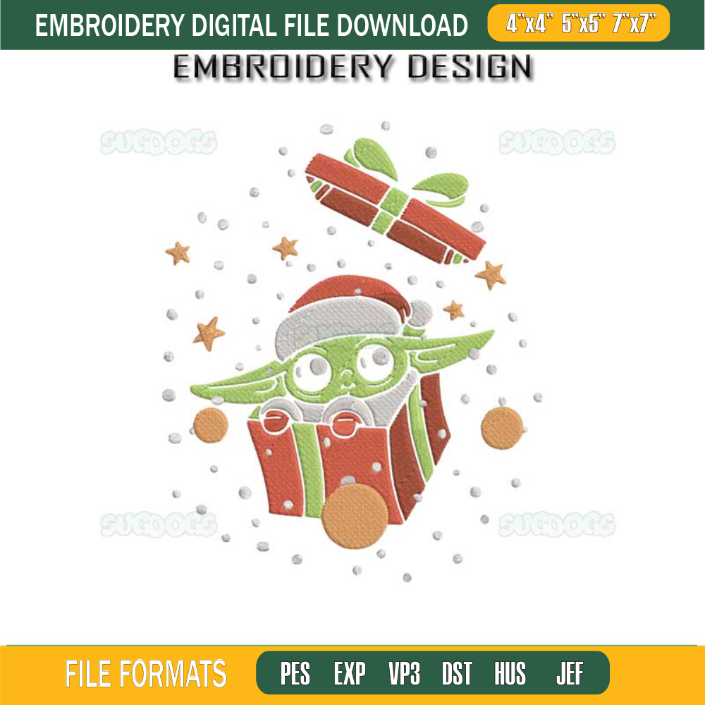 Baby Yoda Merry Christmas Embroidery Design File, Star Wars Christmas Embroidery Design File.jpg