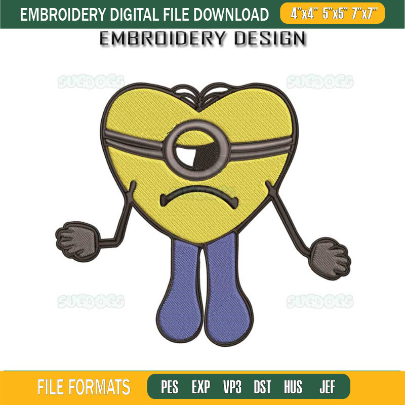 Bad Bunny Heart Minion Embroidery Design File, Bad Bunny Embroidery Design File.jpg