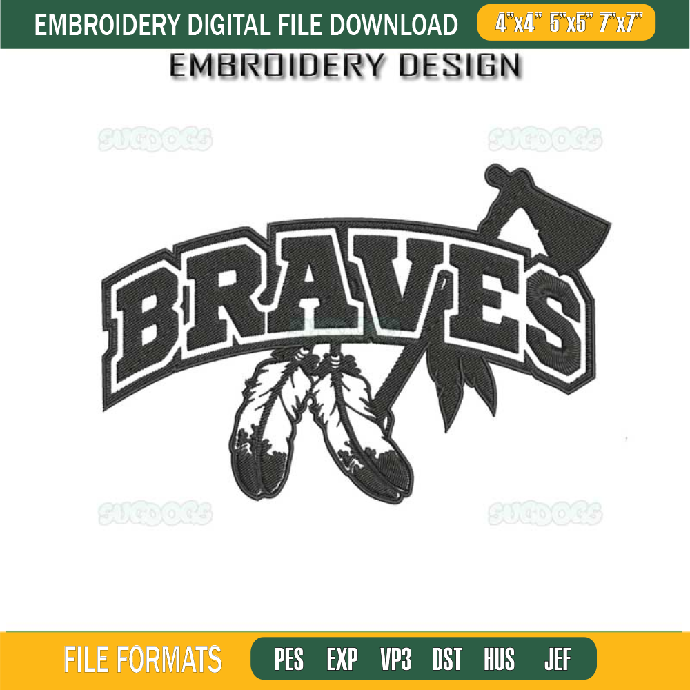 Braves Embroidery Design File, Braves Vertical Flag Baseball Embroidery Design File.jpg