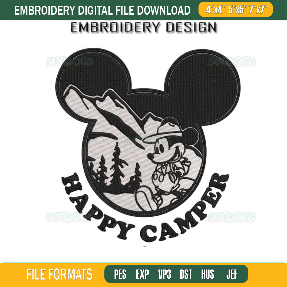 Camper Mickey Mouse Embroidery Design File, Happy Camper Embroidery Design File.jpg