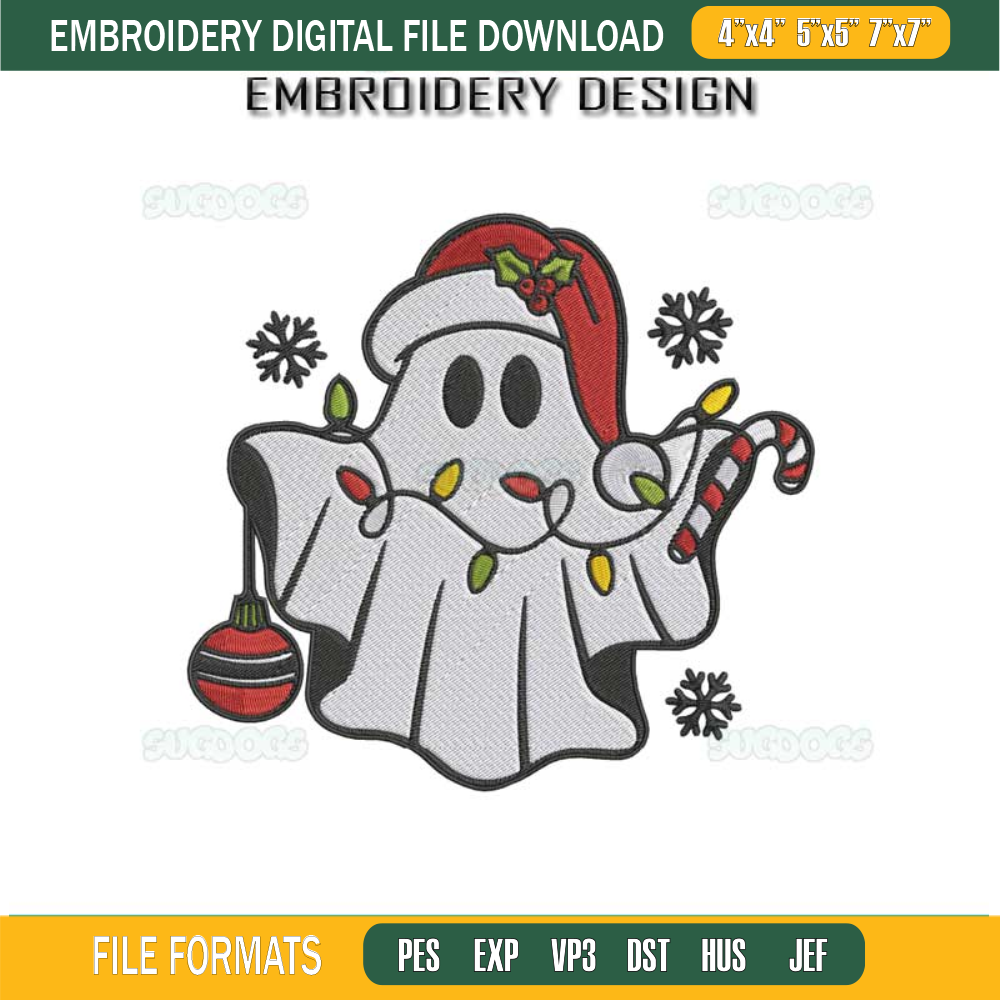 Christmas Ghost Embroidery Design File, Santa Ghost Christmas Embroidery Design File.jpg