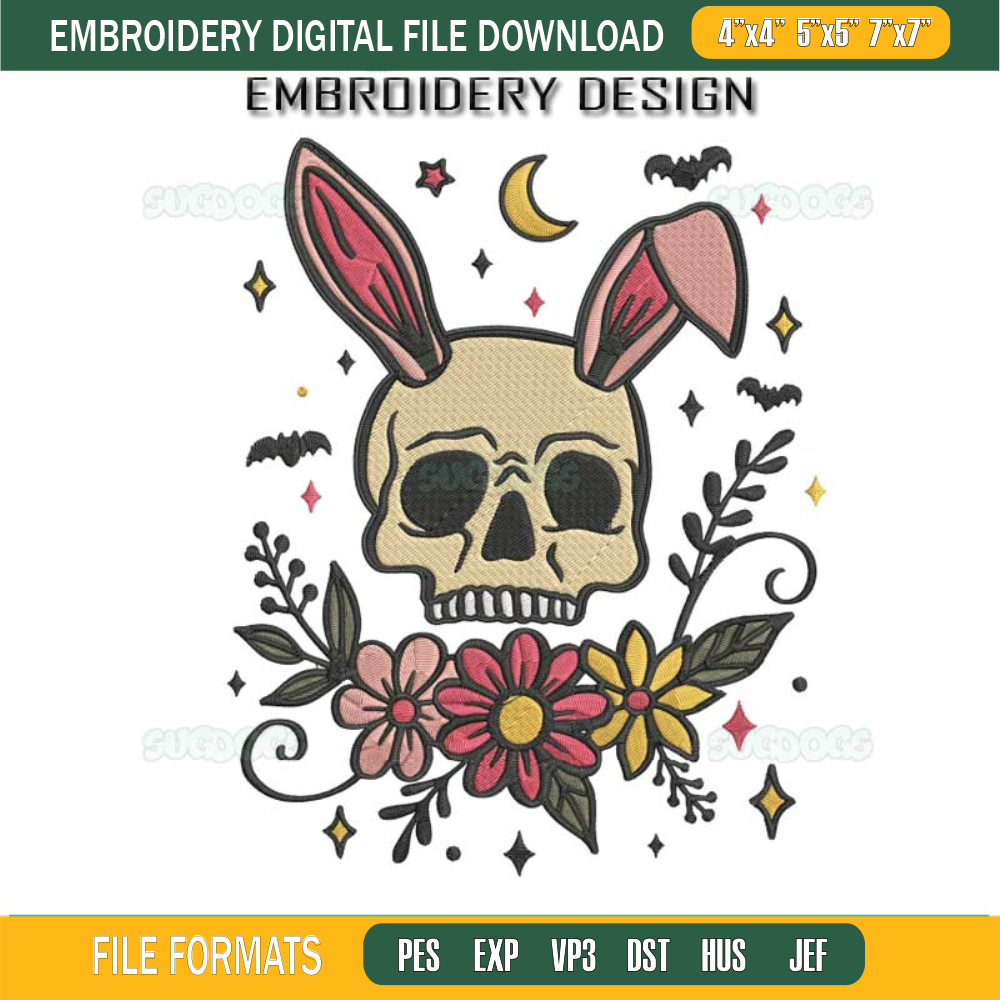 Cute Skull Bunny Embroidery Design File, Just Mine Are A Little Darker Embroidery Design File.jpg