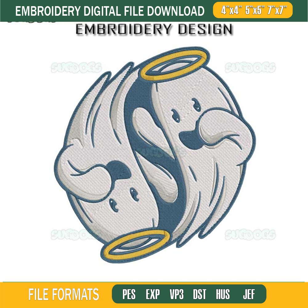 Cute Yin Yang Ghost Cartoon Embroidery Design File, Ghost Halloween Embroidery Design File.jpg