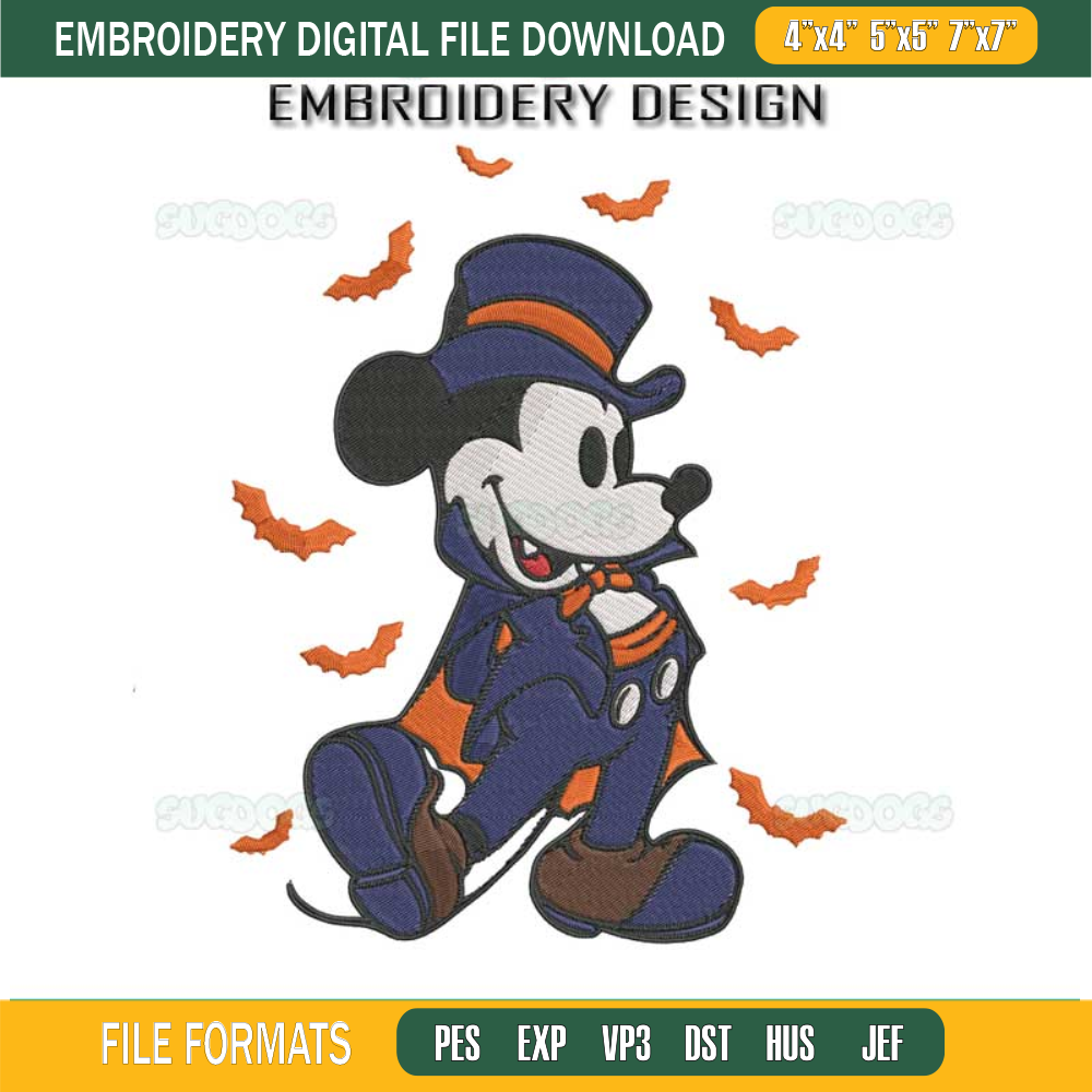 Disney Mickey Halloween Embroidery Design File, Mickey Minnie Embroidery Design File.jpg