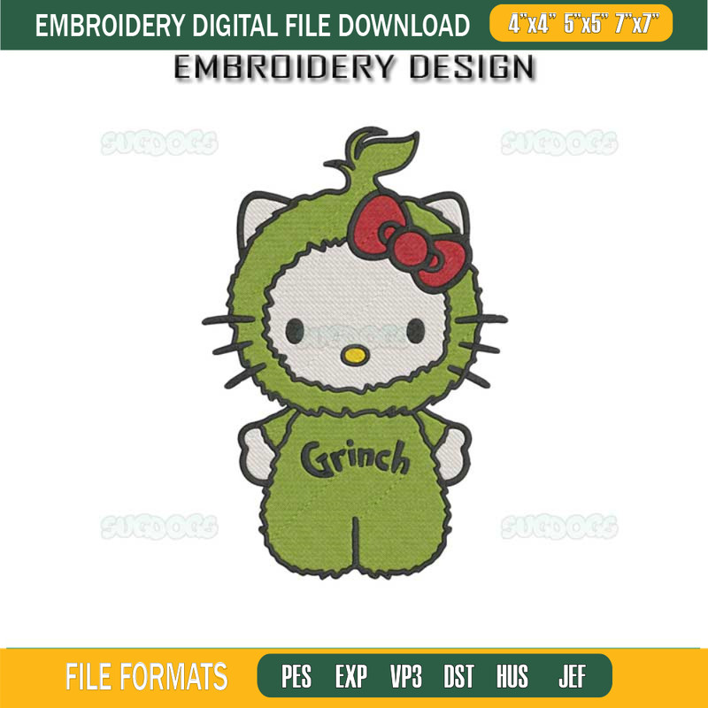 Grinch Hello Kitty Embroidery Design File, Grinch Christmas Embroidery Design File.jpg
