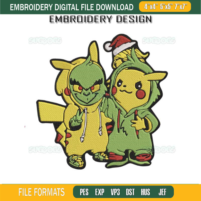 Grinch Pikachu Christmas Embroidery Design File.jpg