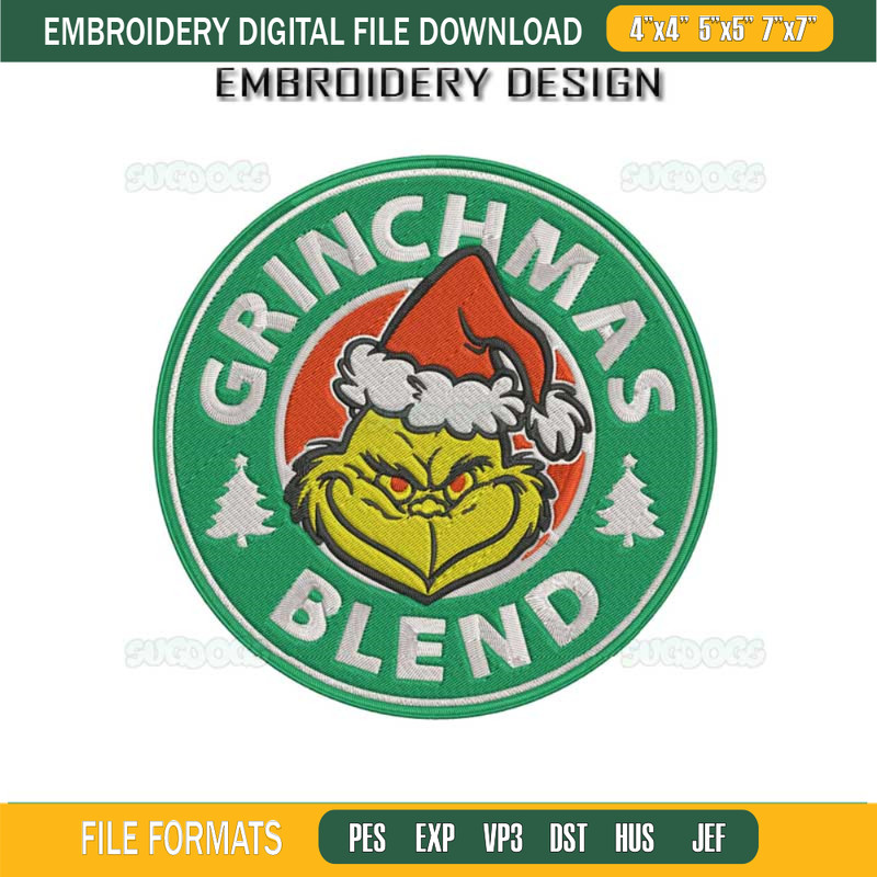 Grinchmas Blend Logo Embroidery Design File, Christmas Grinch Embroidery Design File.jpg