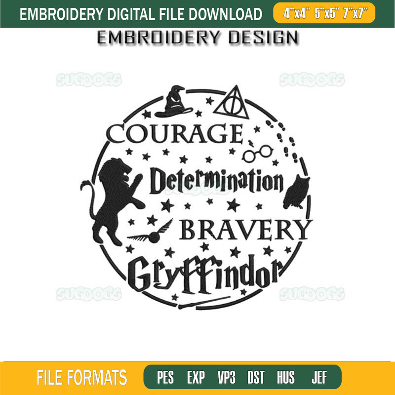 Gryffindor Harry Potter Embroidery Design File, Courage Determination Bravery Gryffindor Embroidery Design File.jpg