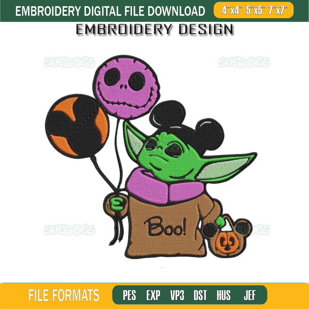 Halloween Baby Yoda Embroidery Design File, Baby Yoda Hug Jack Skellington Embroidery Design File.jpg