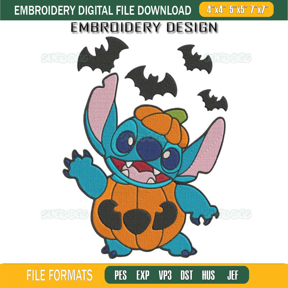 Halloween Stitch Pumpkin Embroidery Design File, Halloween Alien Embroidery Design File.jpg