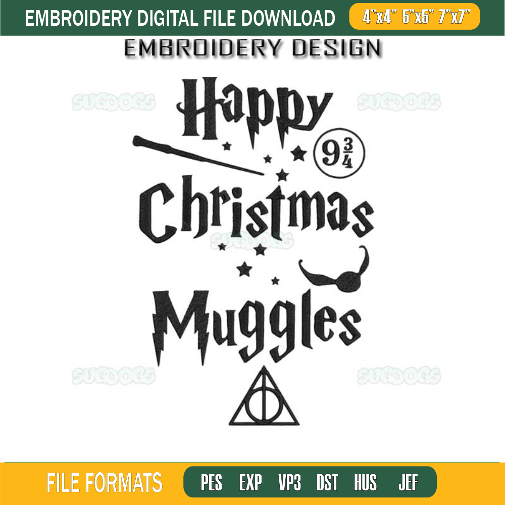 Happy Christmas Muggles Embroidery Design File, Harry Potter Christmas Embroidery Design File.jpg
