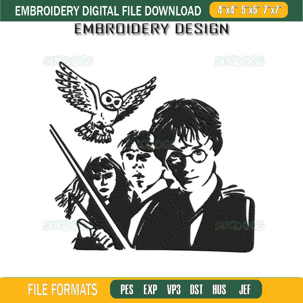 Harry Potter Family Witch Embroidery Design File, Harry Potter Embroidery Design File.jpg