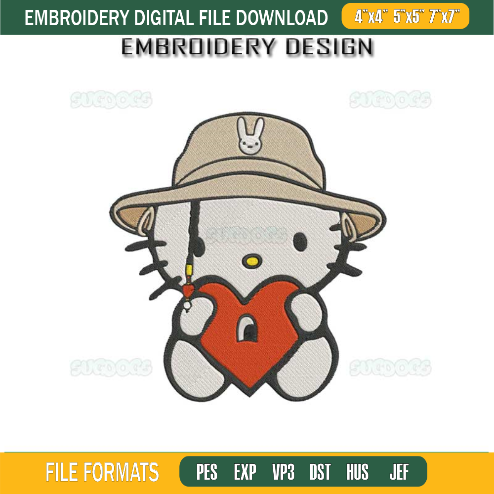 Hello Kitty Benito Valentine Embroidery Design File, Bad Bunny Valentine Embroidery Design File.jpg