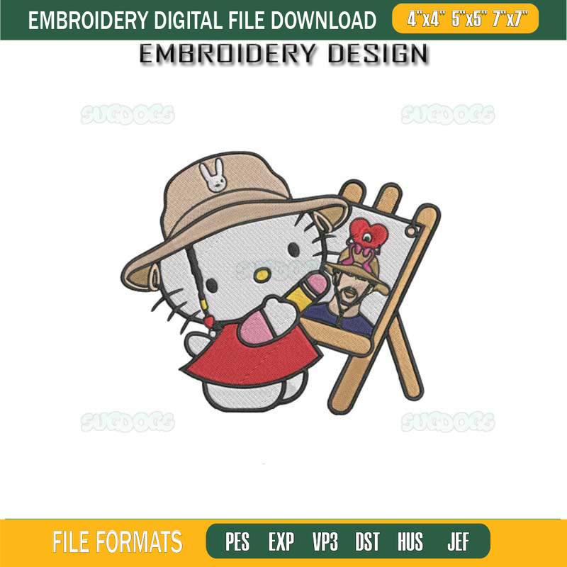 Hello Kitty Valentine Embroidery Design File, Bad Bunny Valentine Embroidery Design File.jpg