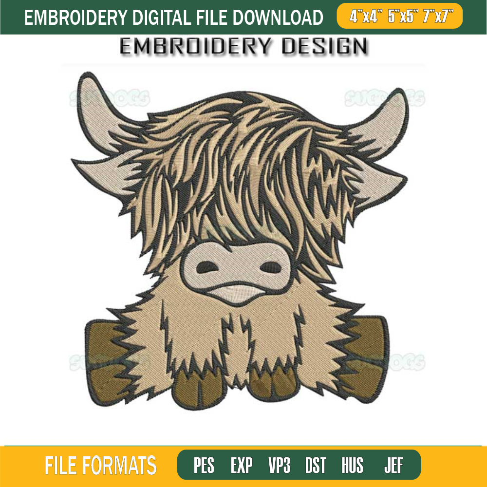 Highland Cow Embroidery Design File, Cow Embroidery Design File.jpg