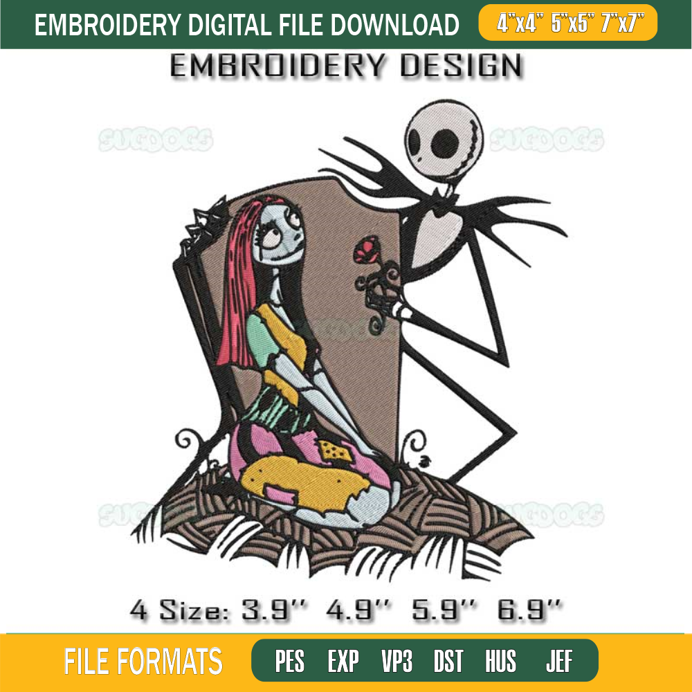 Jack And Sally Embroidery Design File, The Nightmare Before Christmas Jack And Sally Embroidery Design File.jpg