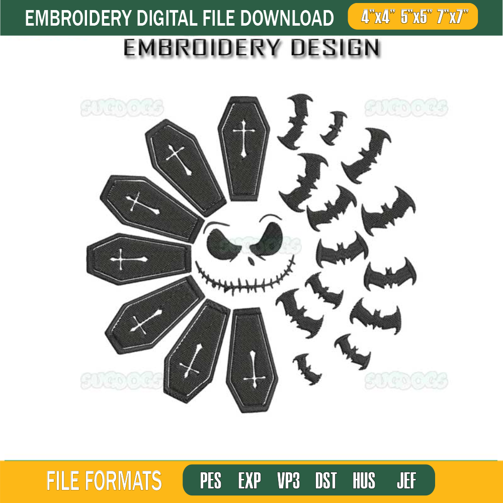 Jack Skellington Bat Embroidery Design File, Jack Skellington Halloween Embroidery Design File.jpg