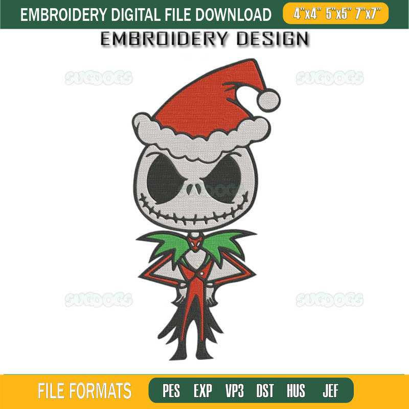 Jack Skellington Chibi Christmas Embroidery Design File, Jack Christmas Embroidery Design File.jpg