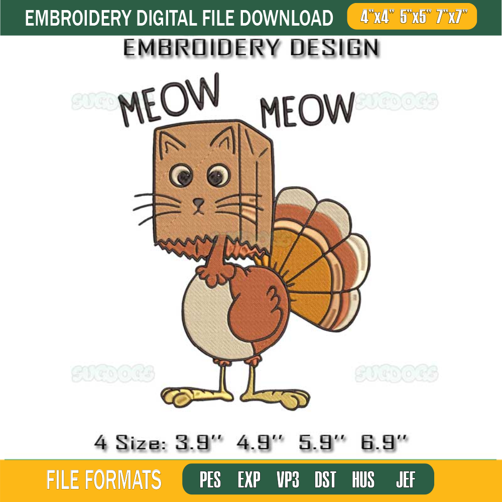 Meow Meow Turkey Embroidery, Thanksgiving Turkey Cat Embroidery - SVGDOGS.COM.jpg
