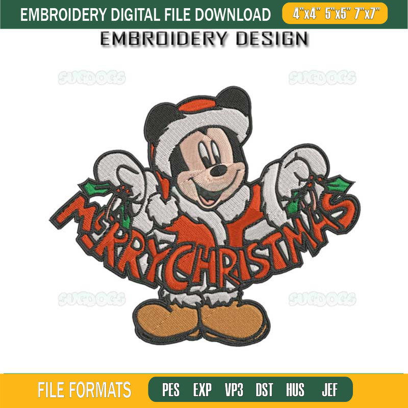 Merry Christmas Mickey Mouse Santa Claus Embroidery Design File, Disney Christmas Embroidery Design File.jpg