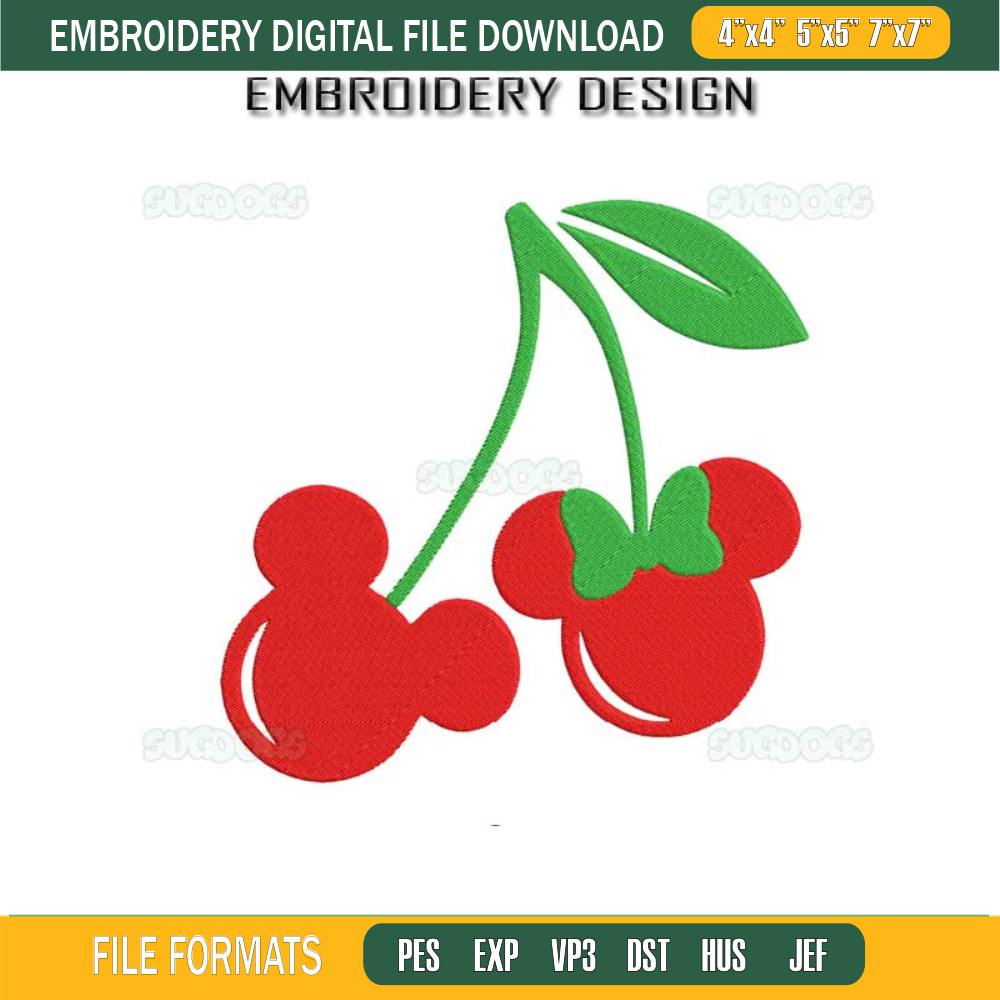 Mickey Minnie Cherries Embroidery Design File, Disney Fruits Embroidery Design File.jpg