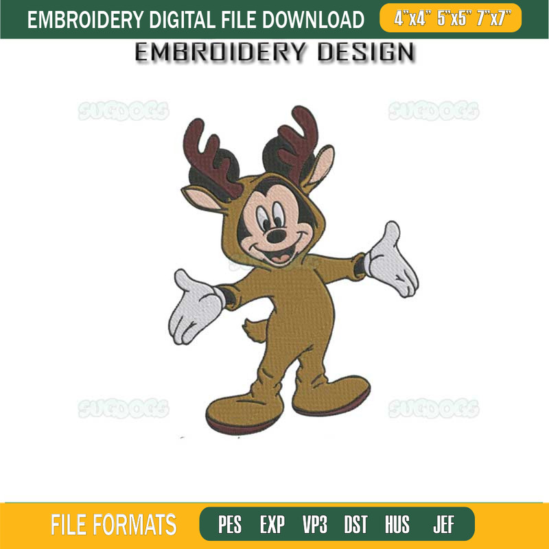 Mickey Reindeer Embroidery Design File, Mickey Christmas Embroidery Design File.jpg