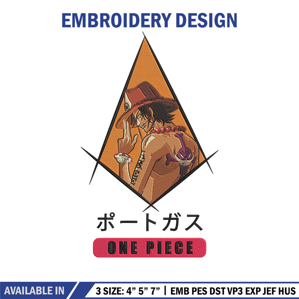 Ace poster Embroidery Design, One piece Embroidery, Embroidery File, Anime Embroidery, Anime shirt, Digital download..jpg
