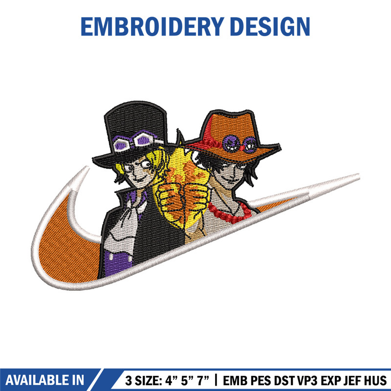 Ace x sabo embroidery design, One piece embroidery, Nike design, Embroidery shirt, Embroidery file, Digital download.jpg