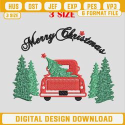 Christmas Truck Embroidery Design, Red Truck Embroidery Files, Merry Christmas Machine Embroidery Design.jpg