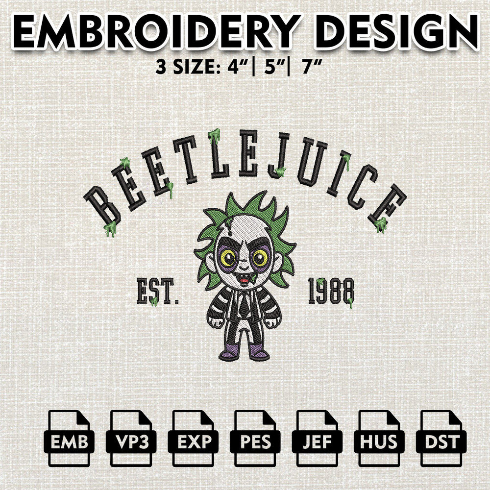 Beetlejuice Est Embroidery files, Halloween Machine Embroidery Pattern, Horror Characters Embroidery Designs.jpg