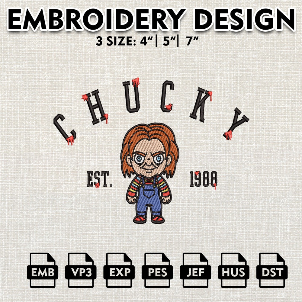 Chucky Est Embroidery files Halloween Machine Embroidery Pattern, Horror Characters Embroidery Designs,.jpg