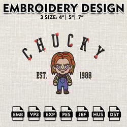 chucky est embroidery files halloween machine embroidery pattern, horror characters embroidery designs,