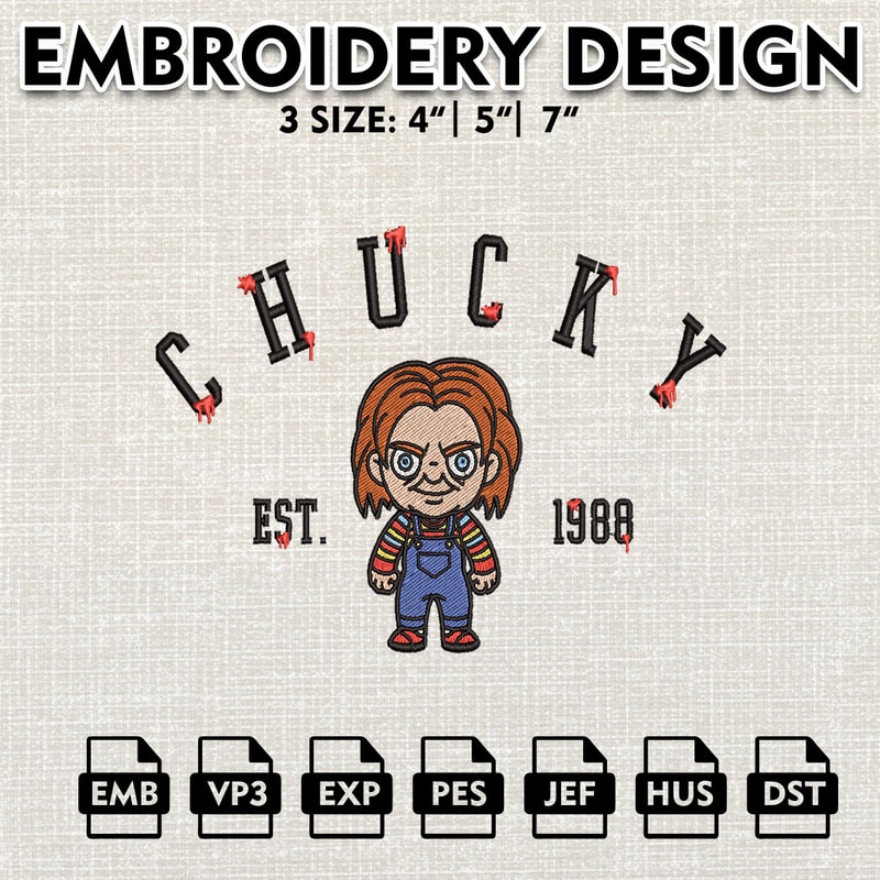 Chucky Est Embroidery files Halloween Machine Embroidery Pattern, Horror Characters Embroidery Designs,.jpg