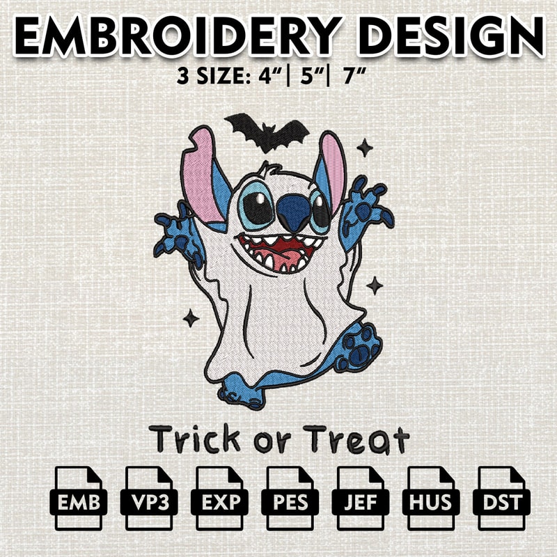 Halloween Machine Embroidery Pattern, Disney Halloween Embroidery Designs, Stitch Cute Ghost Halloween Embroidery files.jpg