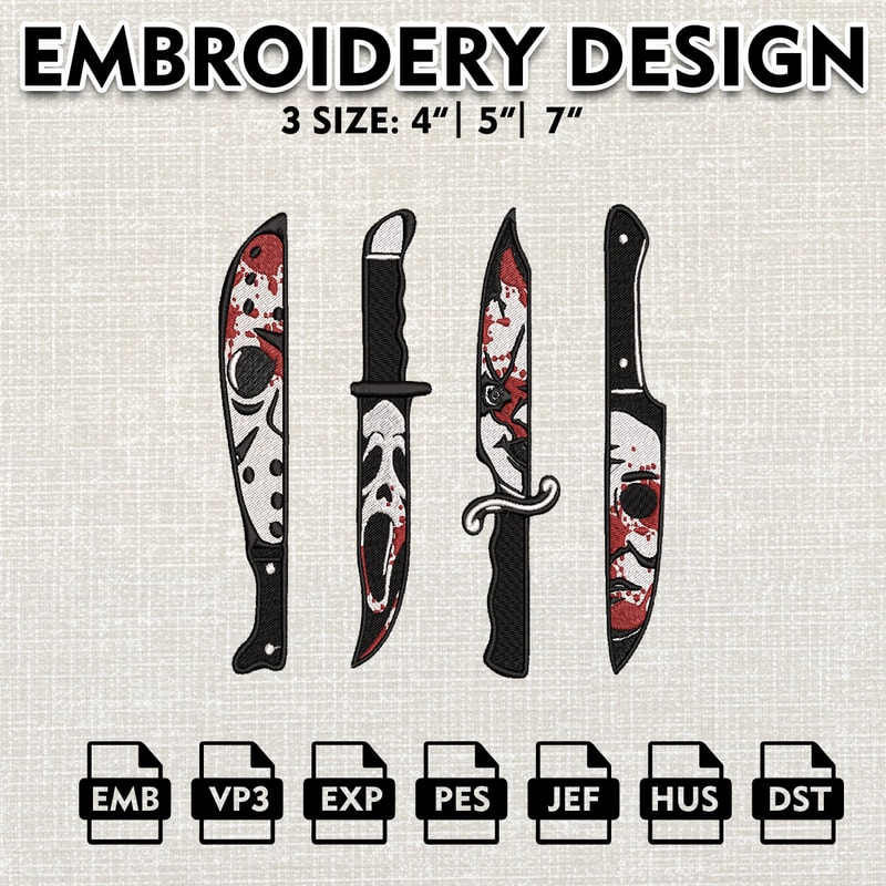 Horror Characters Embroidery Designs, Halloween Machine Embroidery Pattern, Horror Friends In Kinfe Embroidery files.jpg