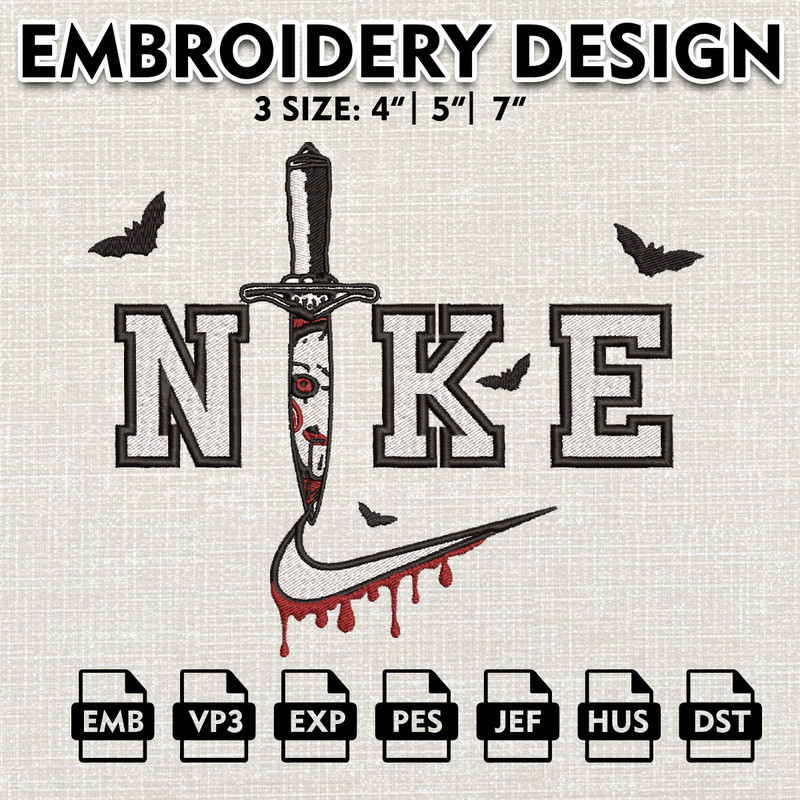 Machine Embroidery Pattern, Horror Characters, Halloween Embroidery, Nike Jigsaw With Knife Embroidery Files.jpg
