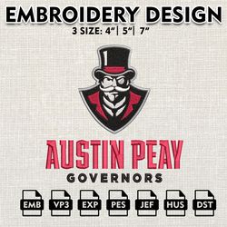 NCAA Logo Embroidery Designs, Austin Peay Governor Embroidery Files, NCAA Peay Governor, Machine Emb51