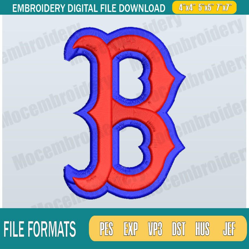 Boston Red Sox Logo 3D Embroidery Designs,MLB Logo Embroidery Files,Machine Embroidery Design File, Instant Download.png